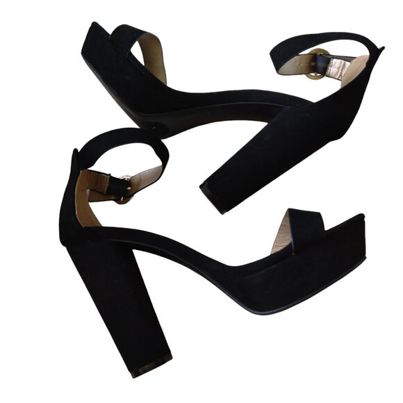 Qupid Women's Black Ankle Strap Block High Heel Sandals READ - Picture 5 of 7